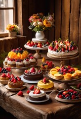 vibrant dessert display featuring colorful arrangements delicious treats garnished whipped assorted toppings, party, sweet, assortment, gathering, tempting