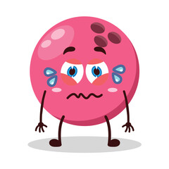 cute upset expression of pink bowling ball character