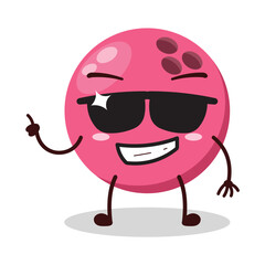 cute cool expression of pink bowling ball character wear sunglasses 