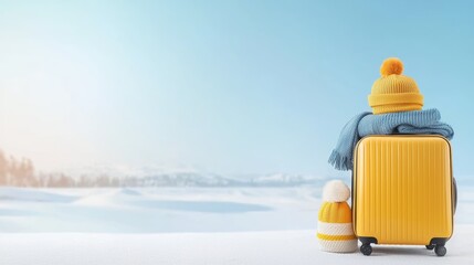 Cozy Winter Travel Essentials: A Bright Yellow Suitcase and Accessories
