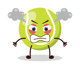 cute angry expression of tennis ball character