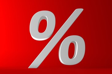 Percent isolated. Percent icon 3d red background. 