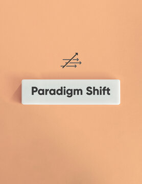 Paradigm Shift Term. Fundamental Change in Approach.
Icon and Text on Block Letter Tile on Dusty Pink Background. Minimal Aesthetic.