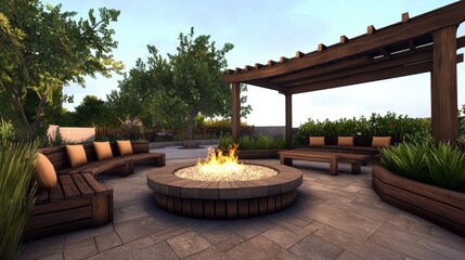 Cozy Outdoor Fire Pit Area Surrounded by Lush Greenery and Comfort