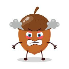 cute angry expression of walnut cartoon character
