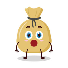 cute shocked expression of money bag cartoon character