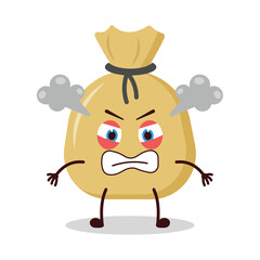 cute angry expression of money bag cartoon character