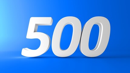 Number 500 in white on light blue background, isolated number. 
Five hundred 3D word number.