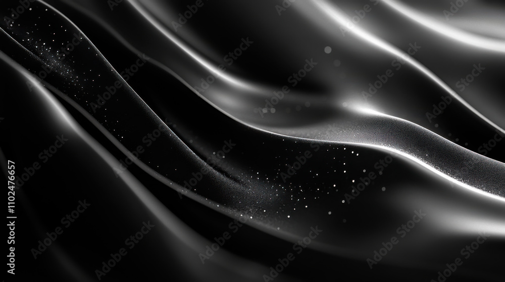 Poster textured black fabric with subtle shimmer and flowing waves captured in a soft light during a studio