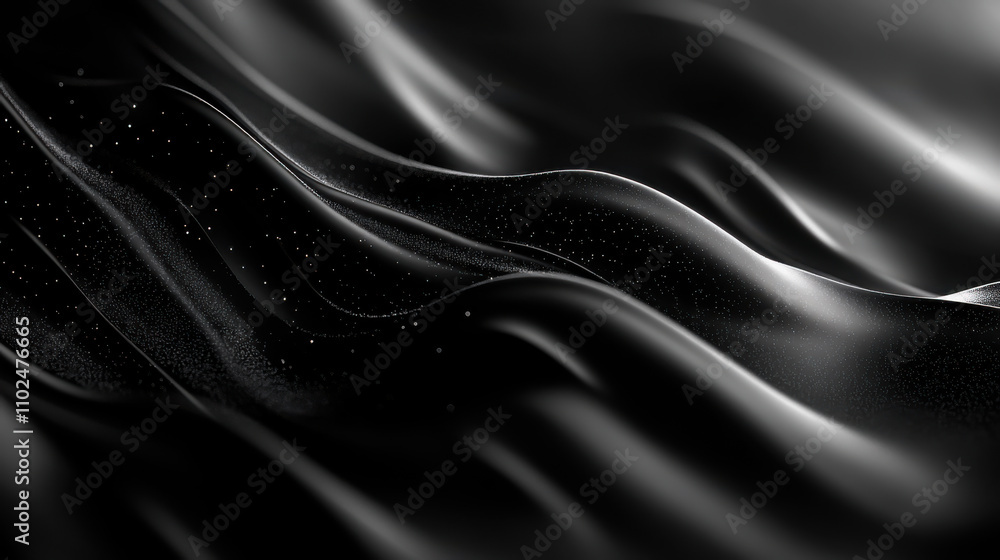 Aufkleber textured black fabric with subtle shimmer and flowing waves captured in a soft light during a studio