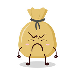 cute annoyed expression of money bag cartoon character