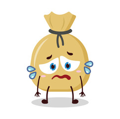 cute depressed expression of money bag cartoon character