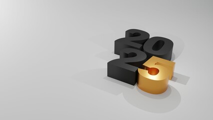 Stylish 3D design of the year 2025 with bold black numbers and a striking golden '5' symbolizing celebration, progress, and new beginnings. Perfect for New Year promotions, branding, and festive 