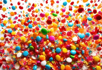 Fototapeta premium captivating burst vibrant textures shapes colorful candy explosion, rainbow, lgbtq, lgbt, pride, love, equality, sweet, treat, confection, dessert, fun