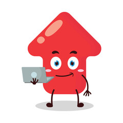 cute success business expression of red arrow cartoon character carry laptops