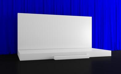 Simple event stage. Meeting event scene, party scene design. Empty stage design for mockup and corporate identity, display. Platform elements in hall. Conference Stage Designs.	