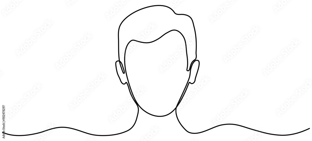 Poster man head continuous line drawing. male face linear empty frame. vector illustration isolated on whit