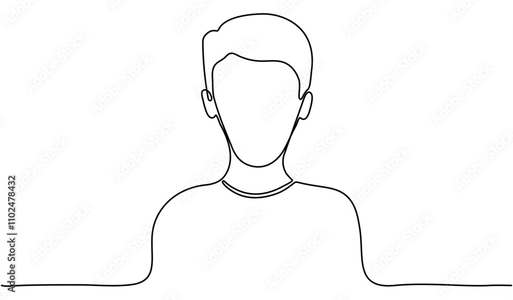 Poster man portrait continuous line drawing. male avatar linear empty frame. vector illustration isolated o