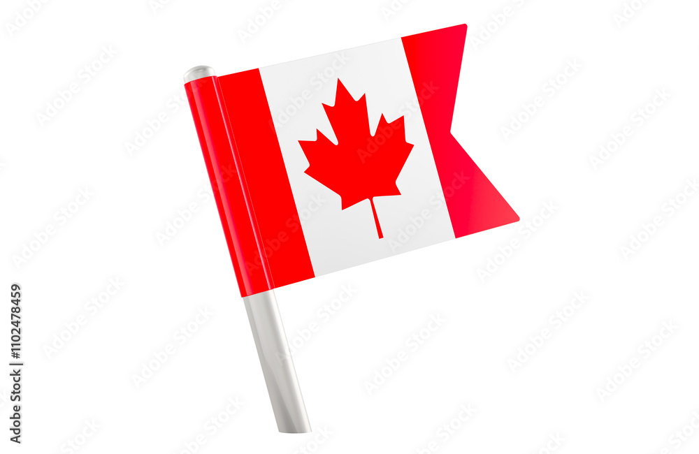 Poster flag push pin with canadian flag, 3d rendering isolated on transparent background