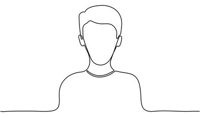 Man portrait continuous line drawing. Male avatar linear empty frame. Vector illustration isolated on white.
