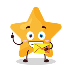 cute happy expression of star cartoon character bring envelope letter