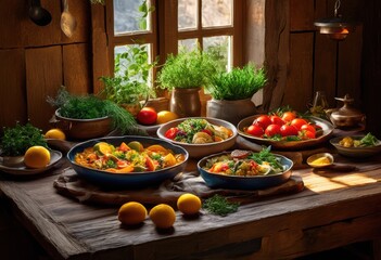 vibrant culinary creations featuring fresh ingredients spices artful arrangement, aesthetics, appeal, arrangements, artistry, botanical, cuisine, colors