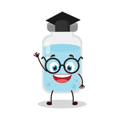 cute graduation college student expression of medicine vial bottle cartoon character