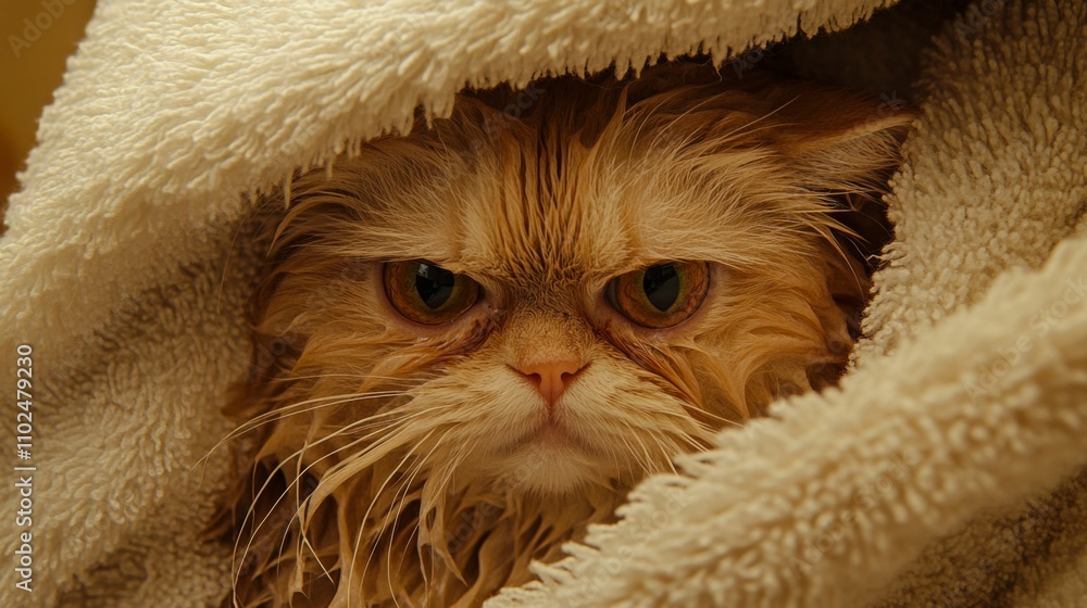 Poster Grumpy Cat Wrapped in Soft Towel After a Refreshing Bath