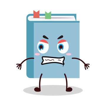 cute angry expression of blue book cartoon character