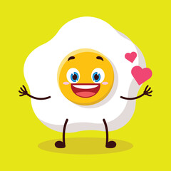 cute fall in love expression of fried egg cartoon character