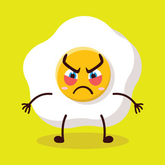 cute provoked expression of fried egg cartoon character