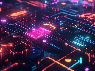 Fototapeta premium Cyberpunk wallpaper with glowing geometric neon
