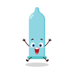 cute celebration jump expression of condom cartoon character