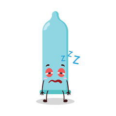 cute sleepy expression of condom cartoon character