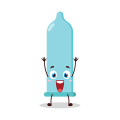 cute rise hand happy expression of condom cartoon character