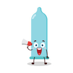 cute happy expression of condom cartoon character carry megaphone