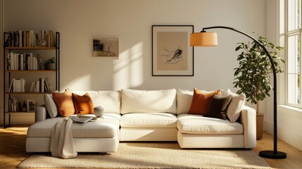 Modern Living Room with Cozy Sofa and Stylish Floor Lamp
