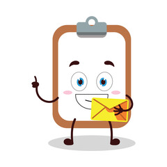 cute happy expression of clipboard cartoon character bring envelope letter