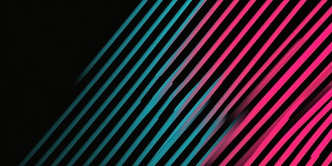 Black background with neon pink and teal diagonal stripes simple shapes, simple lines, geometric pattern Generative AI