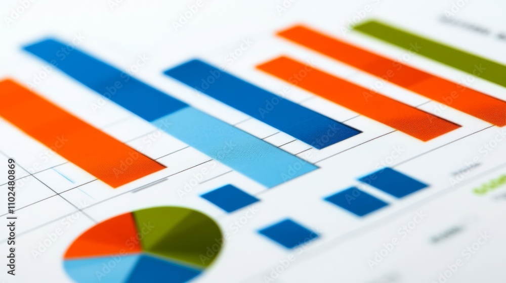 Poster colorful data visualization with graphs and charts on paper