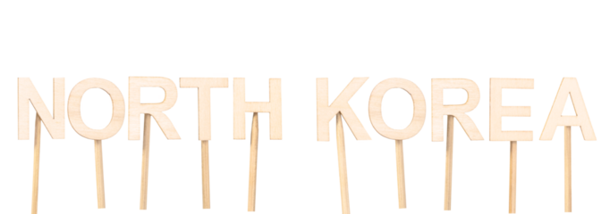 Wooden typography forming the name of North Korea in clear letters. Representation of an Asian country.