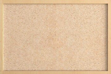 Brown cork board, note pinboard with unpainted natural wooden frame isolated