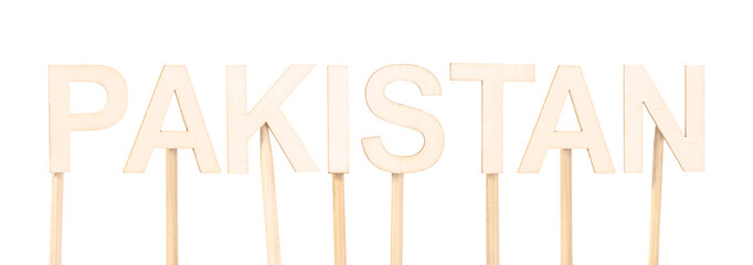 Wood typographic art: Pakistan in large and simple letters