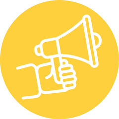 Megaphone icon in a yellow circle. Announcement icon Horn icon