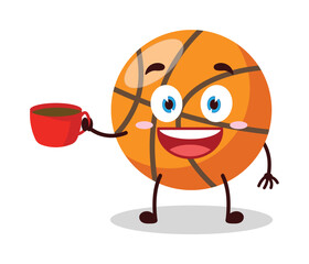 cute cheerful expression of basket ball cartoon character carry cup of coffee