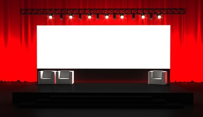 Meeting event scene, party scene design. Empty stage design for mockup and corporate identity, display. Platform elements in hall. Conference Stage Designs.	

