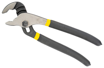 Groove joint pliers. Water pump pliers. Fast adjustable tongue and groove pliers, V-Jaw groove joint pliers with grips on pipes, bolts and steel nuts. Shop everything for home, tools for construction