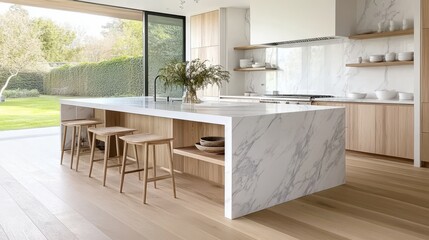 Spacious modern kitchen featuring an oversized island with storage and prep space for social gatherings