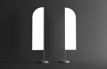 Textile blank banner. Empty white realistic outdoor white fabric flag on chrome steel stand. Exhibition promotion mockup. Outdoor advertising single isolated on white object.	