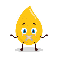 cute shut up expression of gold drop cartoon character mouth closed with plaster